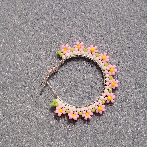 Handmade Floral beaded Earrings – Pink, Yellow, Green, & White. - Picture 2 of 2